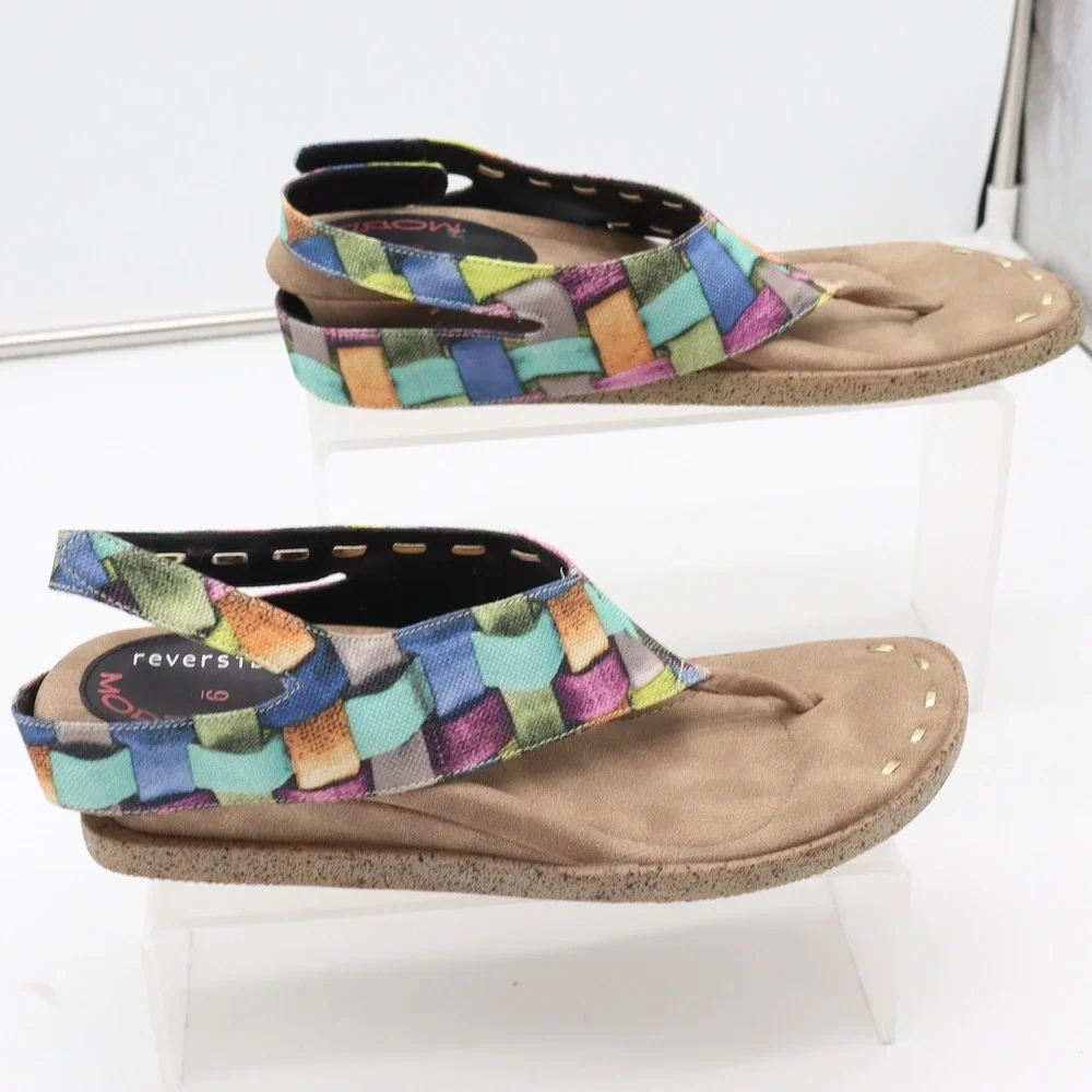 Modzori Sandals Womens 9 Reversible Thong Wedge Multicolor Black Woven Excellent